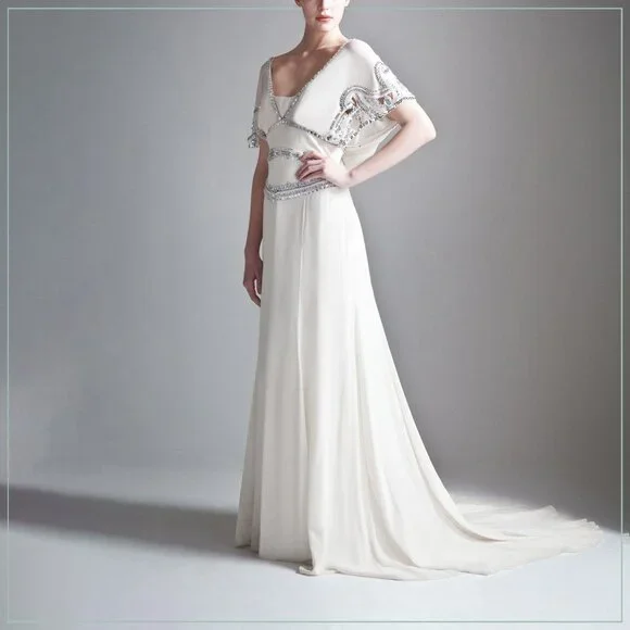 $6900 Temperley London Jean Crystal Embellished Art Deco Runway Bridal Gown - Picture 13 of 16